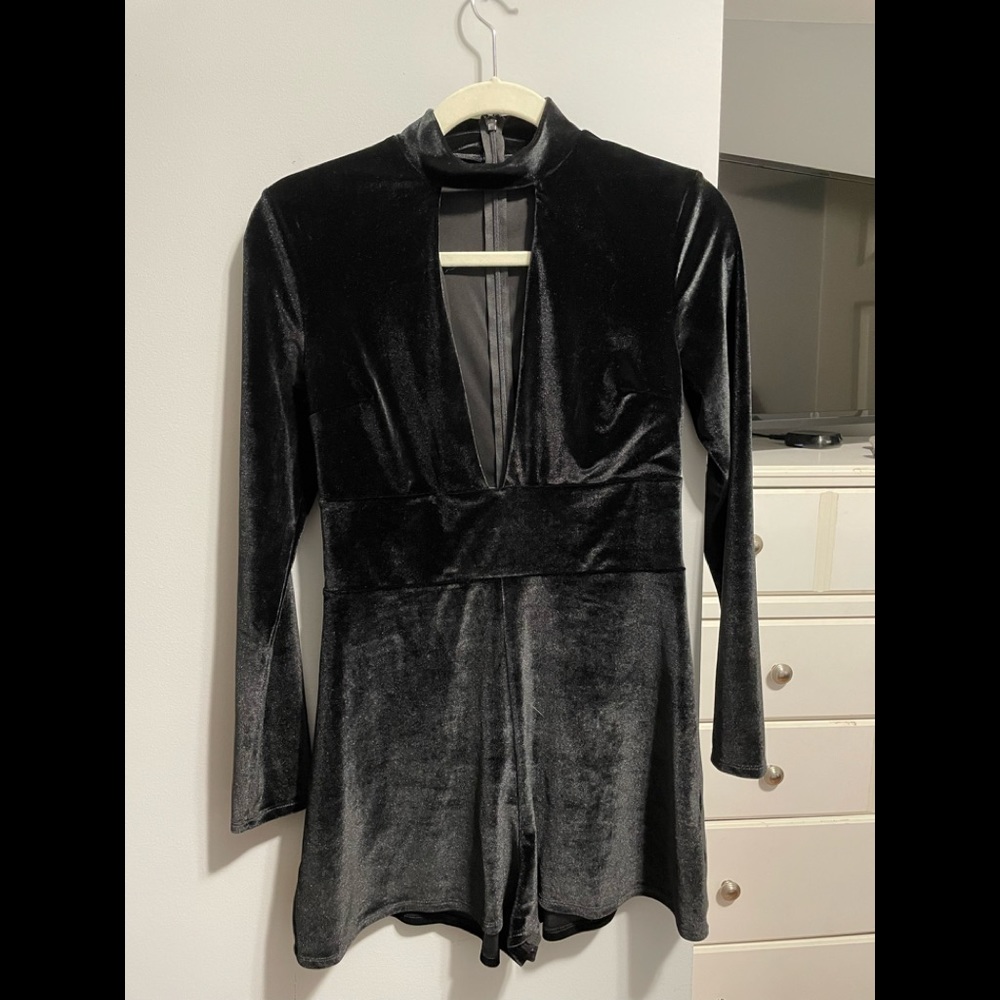 Express Black Velvet Cut Out Romper